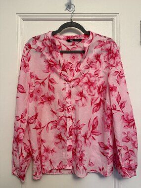 Long sleeved pink floral cotton blouse